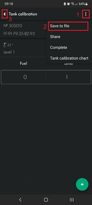 Saving the calibration table and exiting calibration